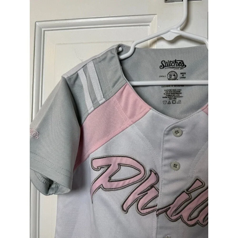 Stitches Philadelphia Phillies Pink/Gray/White Jersey Girls Youth Size Small